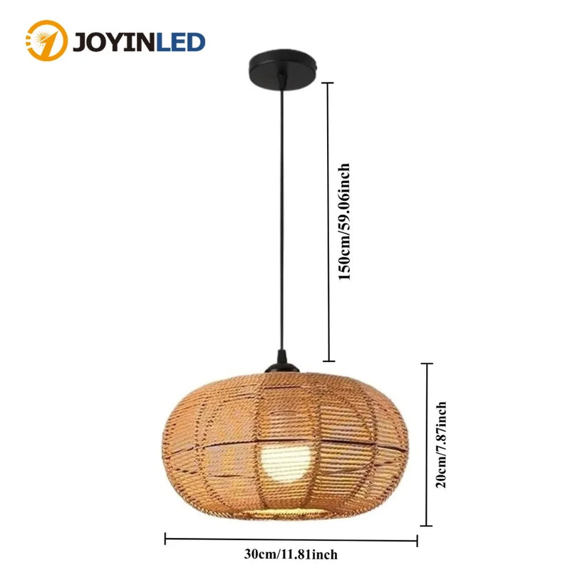 ចង្កៀងព្យួរ JOYINLED ធ្វើពីឫស្សី wicker ត្បាញដោយដៃ ចង្កៀងព្យួរទំហំ 30 សង់ទីម៉ែត្រ សម្រាប់តុបតែងផ្ទះ បរិភោគអាហារ ក្នុងផ្ទះ