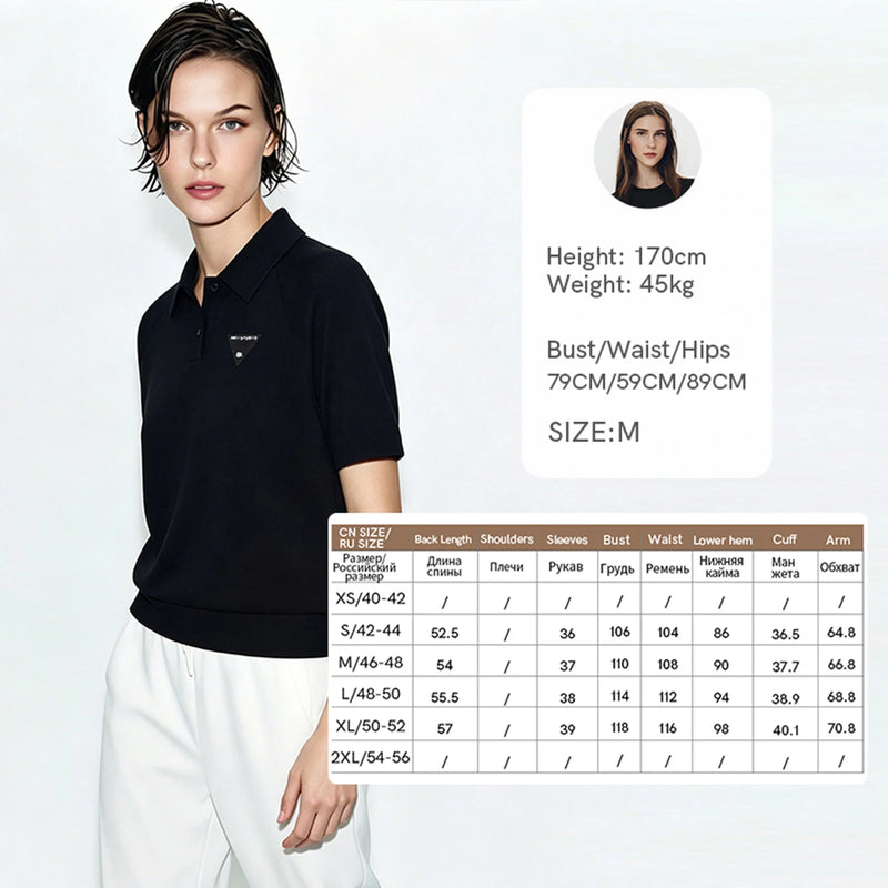 Amii Short Sleeve T-shirt 2026 Summer New POLO Neck Embroidered Top Casual Separate Shorts Breathable Woman Clothing 12622168