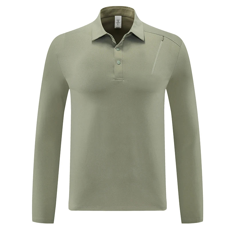 Men's Outdoor Sports Long Sleeve Polo Shirt with Zipper Accent Collar Quick - Dry Breathable Casual Top