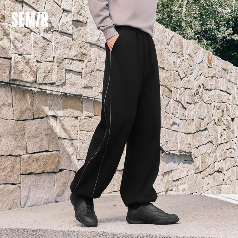 Semir Men Pants Thermal Warmth Fleece Lined Knit Texture Loose Fit Straight Leg 2026 Winter Urban Casual Style Comfort Fit