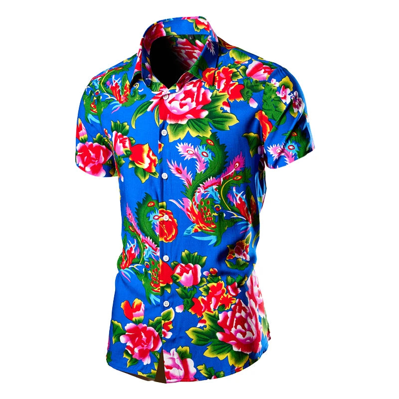 2026 Chinese Style Bright Men's Red Print Long Sleeve Shirt, Single Breasted Lapel Shirts, Green Black Fashion Casual Camisa