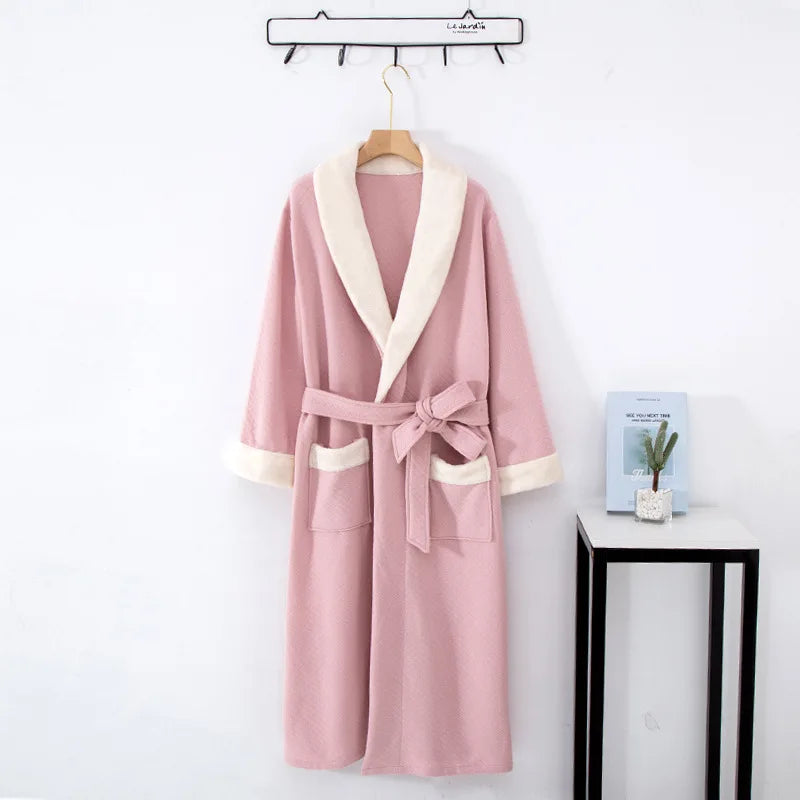 Fdfklak Loose Nightwear Robe Women Winter Three-Layer Quilted Bathrobe Pure Cotton Thicken Warm Night Gown Student Long Robes