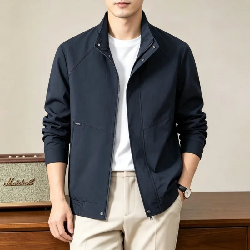 Men's Lightweight Stand Collar Zip Jacket Casual Business Outdoor Windbreaker