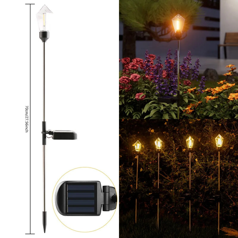 2pcs Solar Pathway Light Outdoor Waterproof with 3000K Tungsten Filament Bulb Landscape Lighting for Yard Driveway GardenWalkway