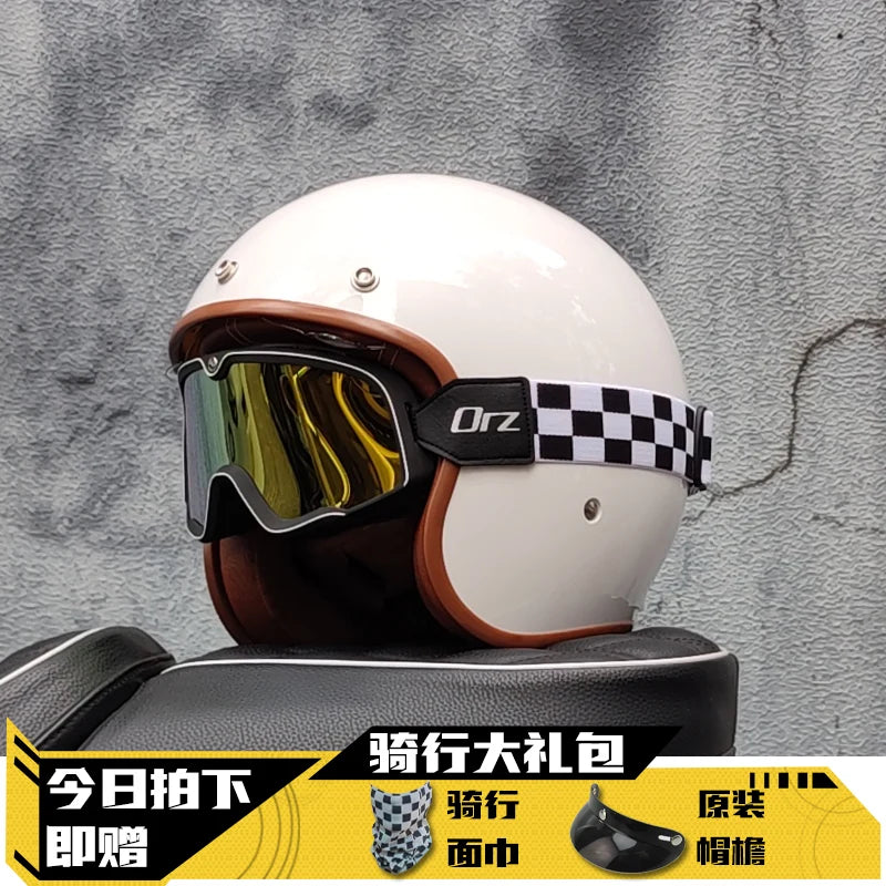 Retro 3/4 Open‑Face Helmet Vintage Jet Motorcycle Helmet,Half Helmet for Men Women Scooter Cruiser Riding Casco Para Moto