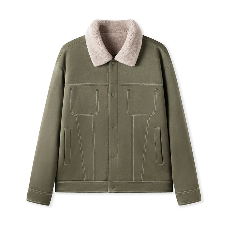 Semir Faux Suede Jacket Collar Fleece Lined Men 2025 Winter Vintage Style Workwear Loose Fit Warm Casual Outerwear Coat