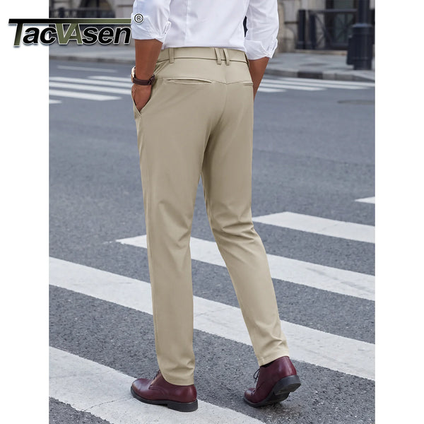 TACVASEN Mens Casual Classic Fit Waterproof Pants 30" Stretch Lightweight Golf Dress Trousers Zipper Pocket Breathable Travel