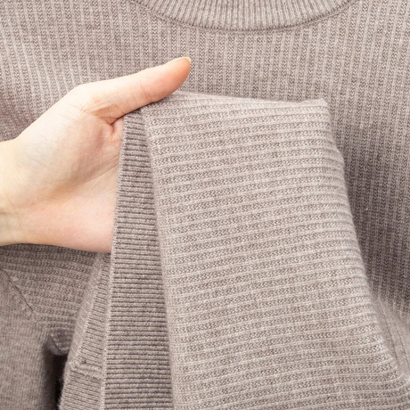 Men's Heavyweight Half High Collar Sweater 500g Thick Wool Blend Anti-Pilling Winter Pullover