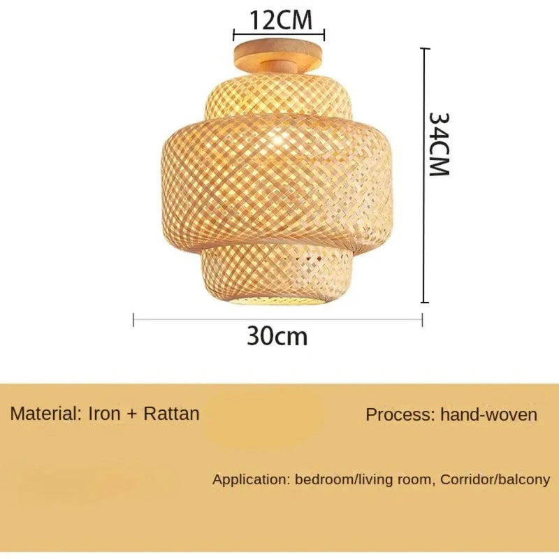 JOYINLED Japanese Style Bamboo Ceiling Lamp 30CM Ceiling Light Handmade Light Fixture E27 for Dining Living Room Home Decor