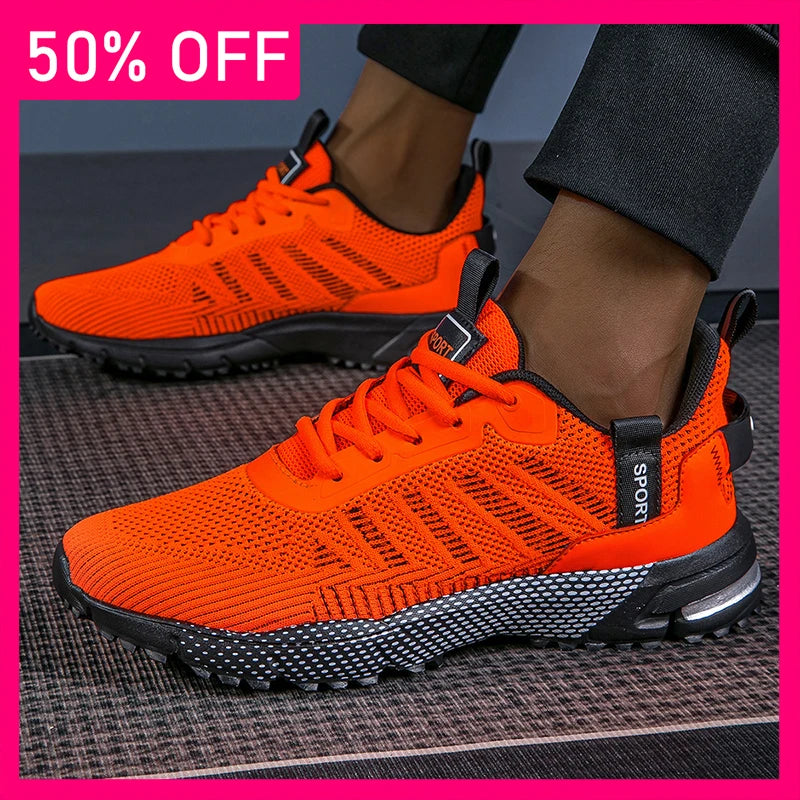 Men Sports Shoes Fashion Lace Up Mesh Breathable Versatile Running Shoes New Thick Soled Anti Slip Wear-resistant Hiking Shoes