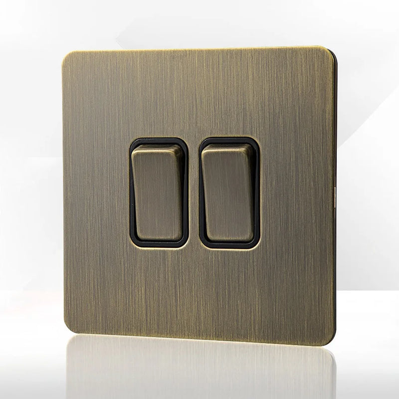 Retro Metal Brushed Antique Stainless Steel Push Button Switch Panel UK 13A Socket with USB Phone Charging for Home Improvement