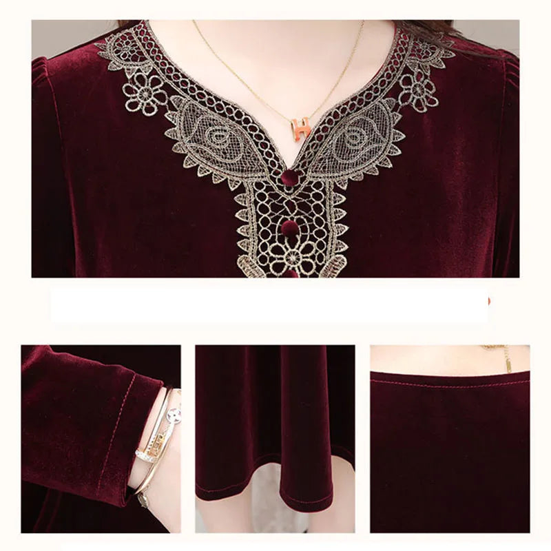រ៉ូបពិធីជប់លៀងបែប Vintage Applique Velvet សម្រាប់នារី រ៉ូប A-Line ដៃវែង ស្ដើង ស្អាត ថ្មី រដូវផ្ការីក ឆ្នាំ២០២៤ រ៉ូបធម្មតា ប្រវែងជង្គង់