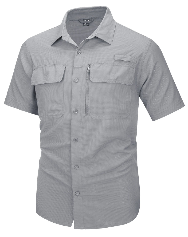 TACVASEN Short Sleeve Fishing Shirts Men's UPF 50+ Sun Protection Cargo Work Shirts Mesh Breathable Quick Dry Hiking Shirts Man