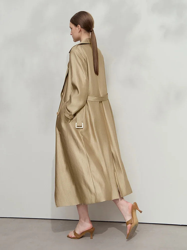 អាវធំ AMII Minimalist Trench Coat សម្រាប់ស្ត្រី រដូវស្លឹកឈើជ្រុះឆ្នាំ ២០២៦ ថ្មី ប្រណីត រលុង កអាវបត់ចុះក្រោម អាវធំវែងពីរជាន់ 12511090
