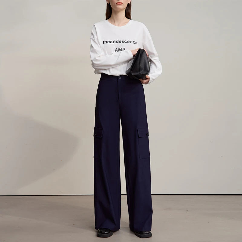 ខោ Amii Minimalism Women រដូវស្លឹកឈើជ្រុះឆ្នាំ ២០២៥ ខោជើងវែង Loonse ធម្មតាពណ៌រឹង ខោប៉ាក់ងាយស្រួលប្រើសម្រាប់ស្ត្រី 12543186