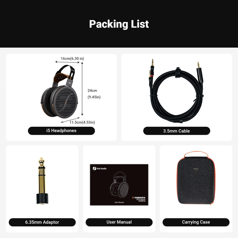 កាសស្តាប់ត្រចៀក Fosi Audio I5 Open-Back Planar Magnetic ជាមួយនឹង Diaphragm 97mm កាសស្តាប់ត្រចៀកមានខ្សែសម្រាប់ម៉ូនីទ័រ Hifi អាជីពសម្រាប់ស្ទូឌីយោ