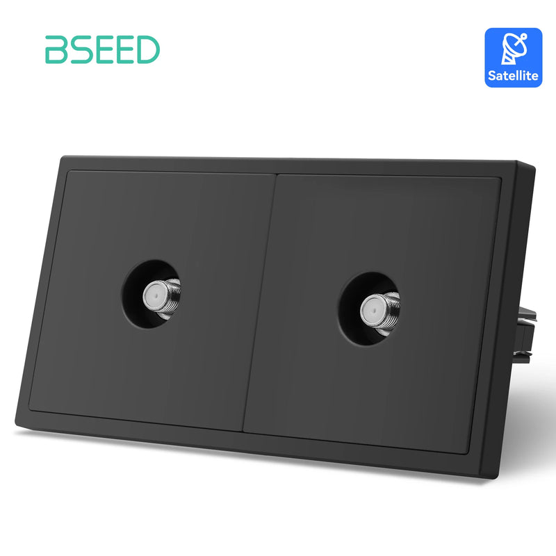 BSEED EU Standrad Wall Power Socket TV Plug RJ45 Internet Socket Satellite Outlet Glass Panel TV Telephone Computer