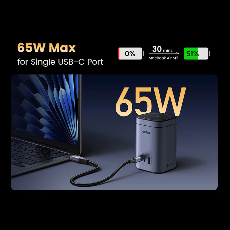 UGREEN GaN 65W Desktop Charger Qi2 15W Magnetic Wireless Charger Stand For Laptop Macbook Air iPhone 18 17 Pro Samsung Xiaomi