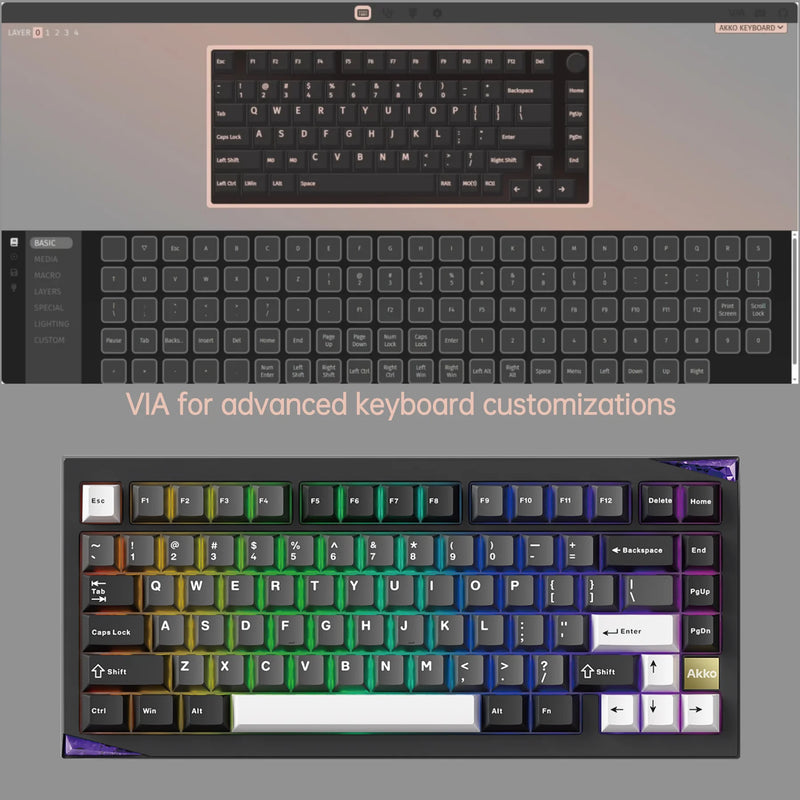 Akko Mineral 01 Mechanical Keyboard / Barebone Kit Aluminum 75% 81 Keys VIA RGB Hot Swap Tri-mode Wireless Custom Keyboard/Kit