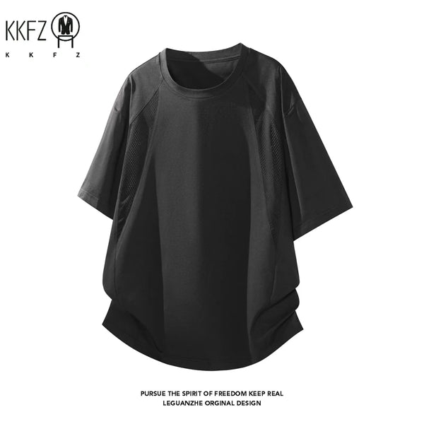 Mens Loose Curved Hem Athletic Top Raglan Short Sleeve Mesh Spliced Quick Dry T Shirt For Gym Training Travel Outdoor Scenarios