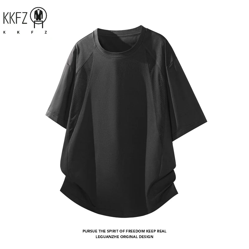 Mens Loose Curved Hem Athletic Top Raglan Short Sleeve Mesh Spliced Quick Dry T Shirt For Gym Training Travel Outdoor Scenarios