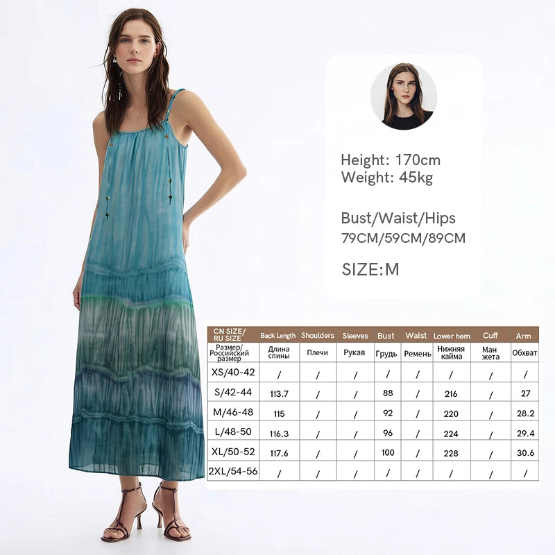 Amii Tie Dye Women's Dress 2026 Summer New Printed Slip Strap Sleeveless Holiday Casual Long Spaghetti Dress For Women 12652063