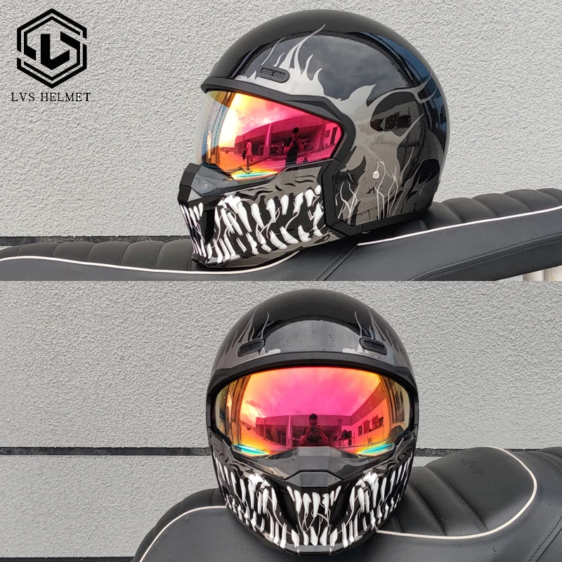 LVS motorcycle retro helmet modular detachable combination full helmet semi covered pilot helmet off-road helmet DOT approved