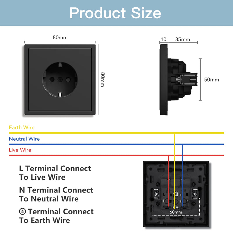 BSEED Button Switch 1/2Gang 1Way Wall Power Socket Wall Light Switch With LED Indicator Plastic Frame Switch Black Color