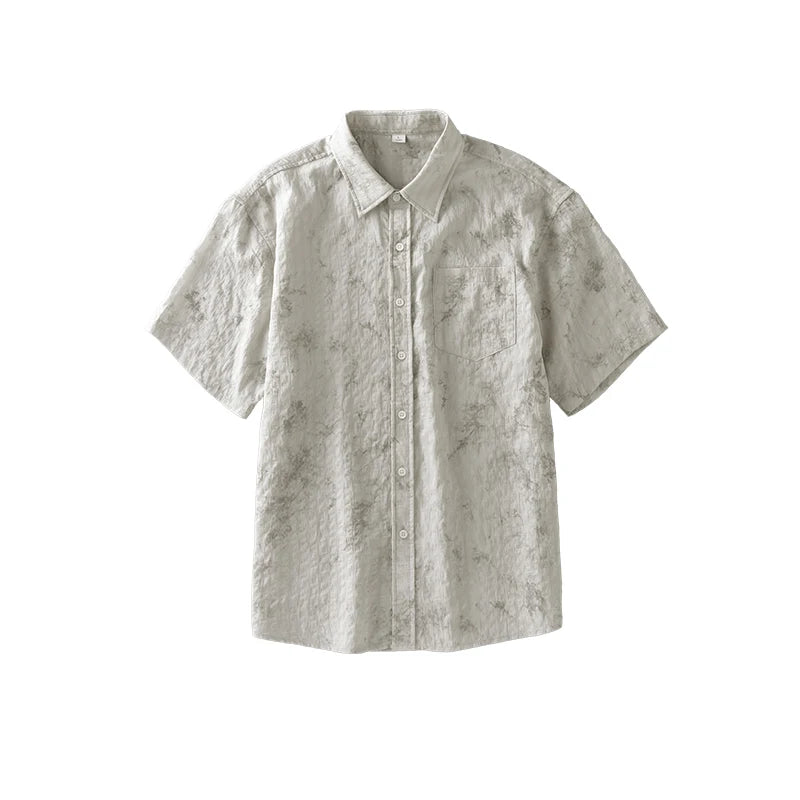 DUKEEN Hawaiian Style Lyocell Ink-Printed Shirt for Men Summer Thin Ice-Silk Coolness Breathable Short-Sleeve Top Men's Clothing
