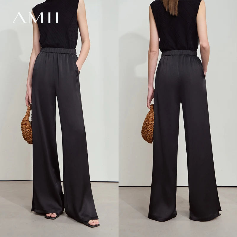ខោជើងធំ Amii Minimalist ធម្មតាសម្រាប់ស្ត្រីរដូវក្តៅឆ្នាំ ២០២៦ ខោរលុងចង្កេះកៅស៊ូរឹងថ្មី 12542041
