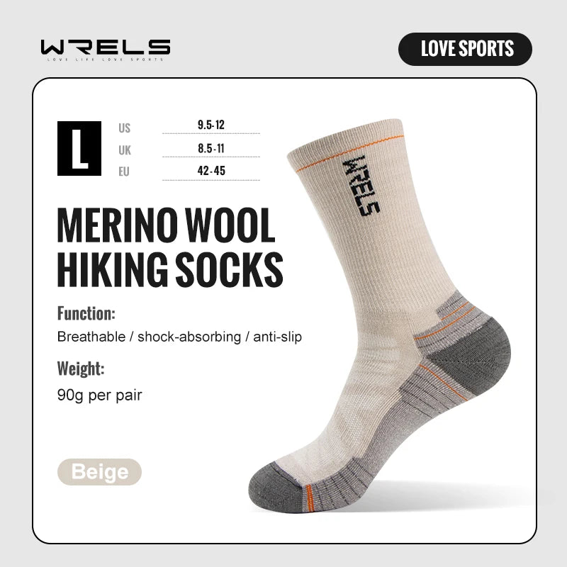 WRELS Merino Wool Socks Hiking Lightweight Shock Absorption Damping Mid-Calf Ankle Socks Running Sport Merino Wool Socks