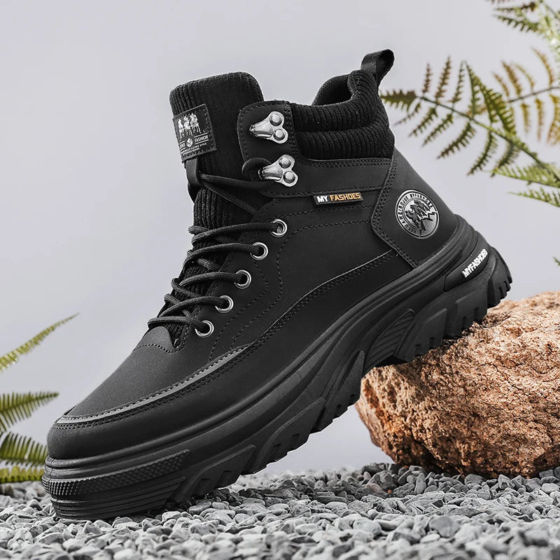 Mens High Top Boots 2025 Autumn New Fashion Workwear Work Short Boots Thick Sole Anti-friction Anti Slip Outdoor Hiking Sneakers
