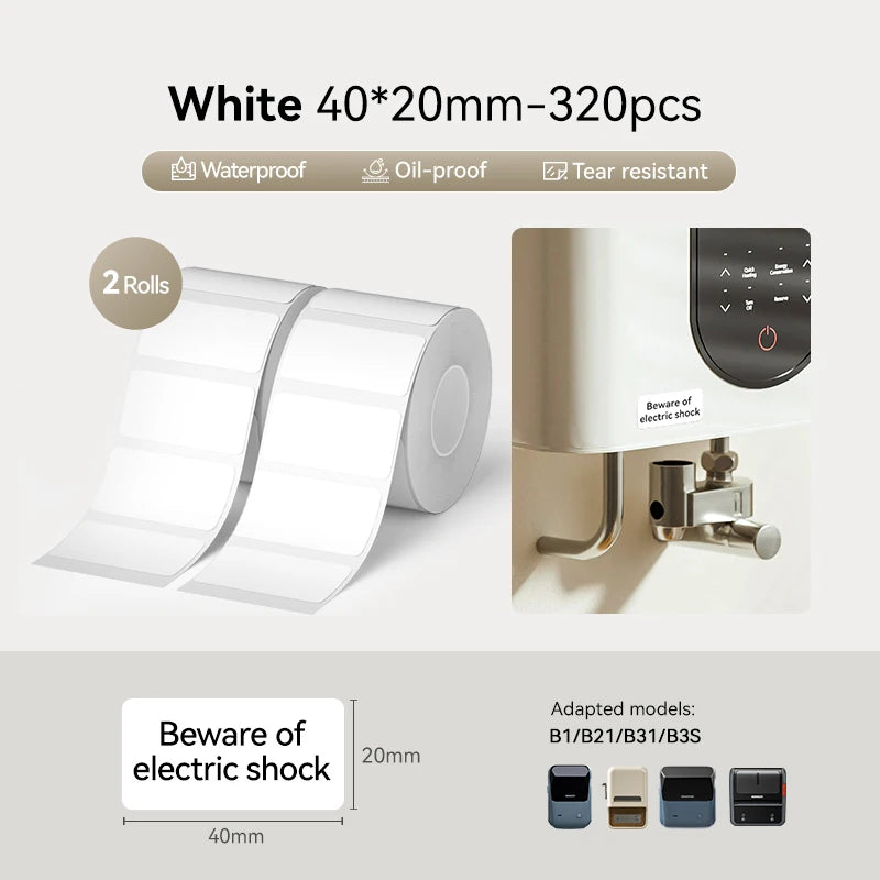 2 Rolls NIIMBOT B1 B21 B3S Thermal Label Clothing Price Food Self-adhesive Tag Waterproof Office Pocket Printer Label Paper