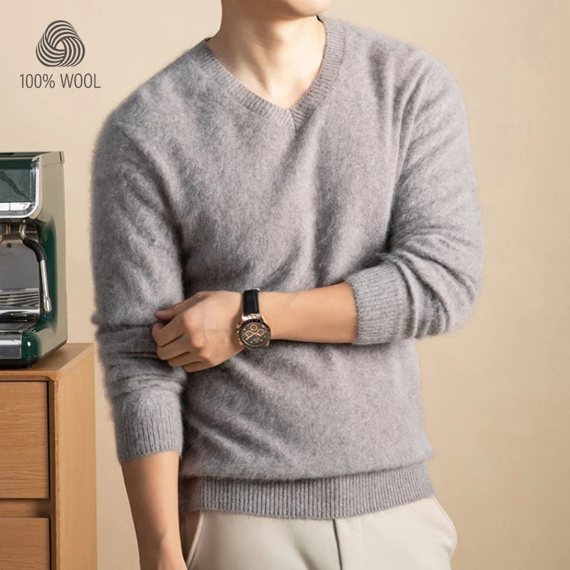 4% Cashmere 96% Wool V-Neck Sweater |  300g Brushed Wool Sweater, Old Money Style Comfortable and Warm Pullover