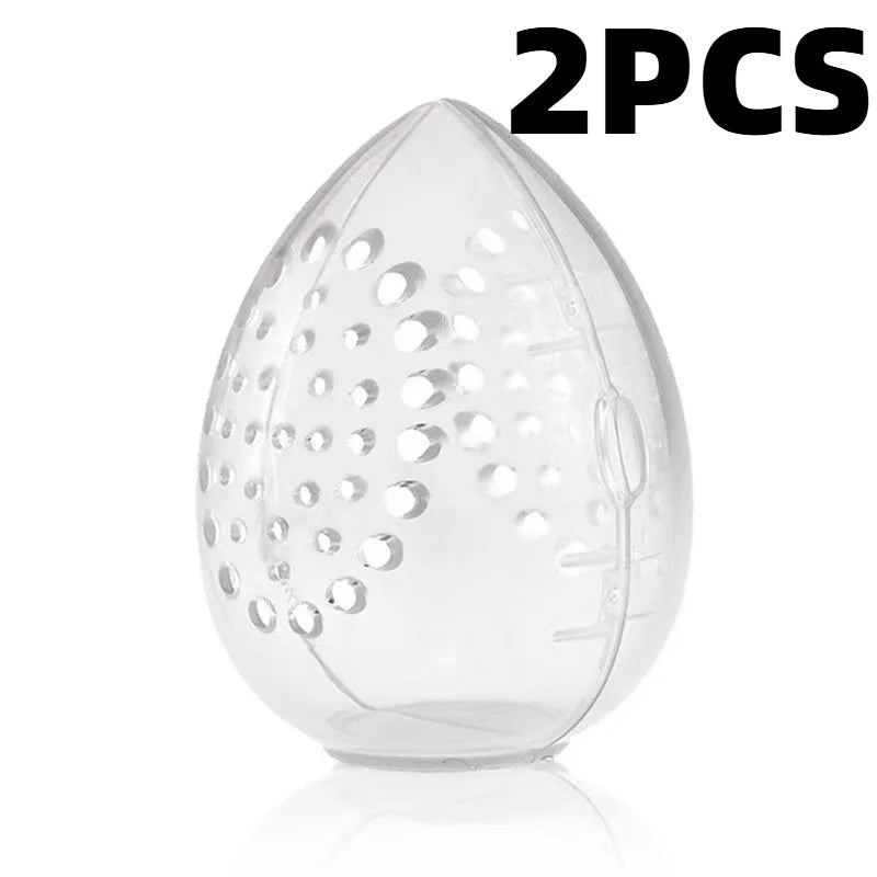2pcs Travel Cosmetic Sponge Box, Portable, Pink, White. Plastic Box Cosmetic Organizer, Beauty Egg Storage Box.