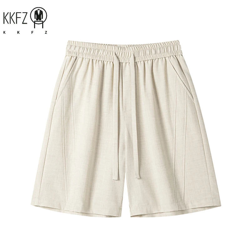 Light Textured Casual Shorts Men Knee Length Elastic Waist Drawstring Outdoor Leisure Essential Daily Wear Bottoms