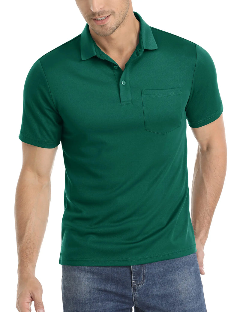 TACVASEN Summer Quick Dry Polos T-shirts Mens Breathable Sport Hiking Tee Shirts Casual Golf Polos T-Shirt Work Tops With Pocket