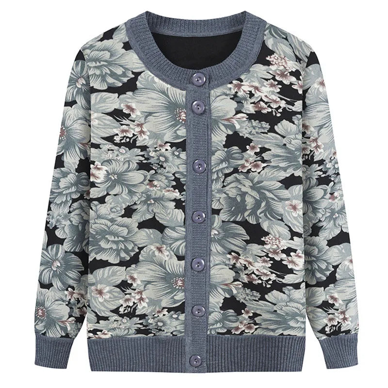Fdfklak Sweater Women New Knitted Cardigan Printing Spring Autumn Clothes Long Sleeve Top Middle Aged Mother Sweaters Coat