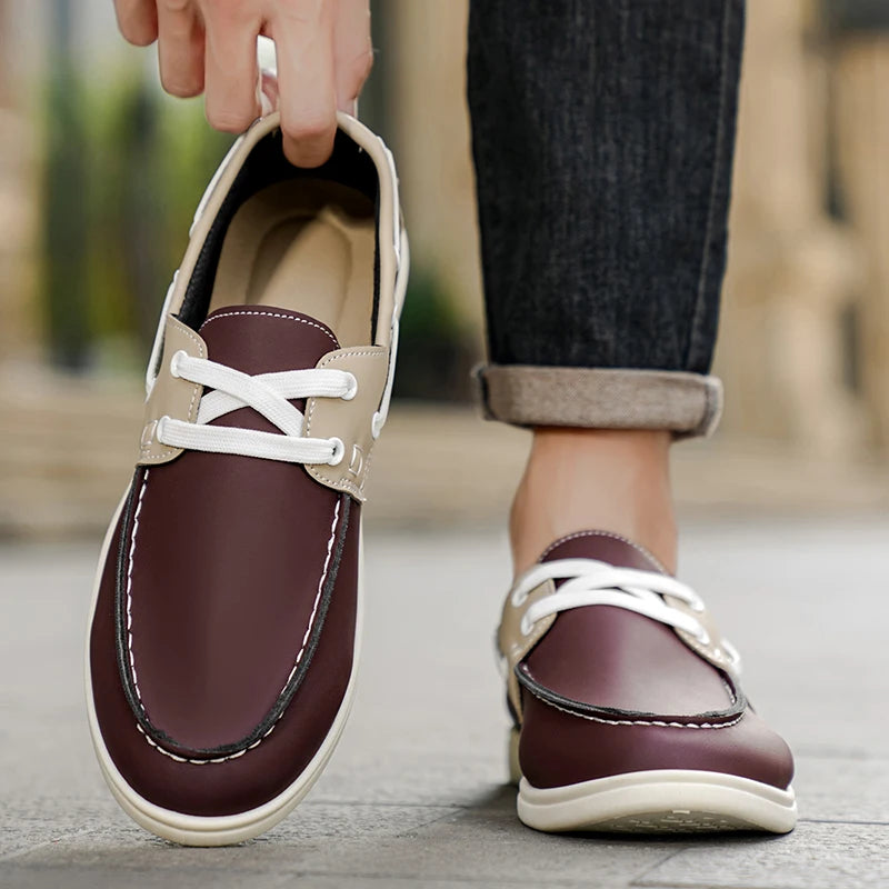 Men's plus-size fashion casual white shoes breathable soft sole four seasons new non-slip comfort outdoor driving leather shoes