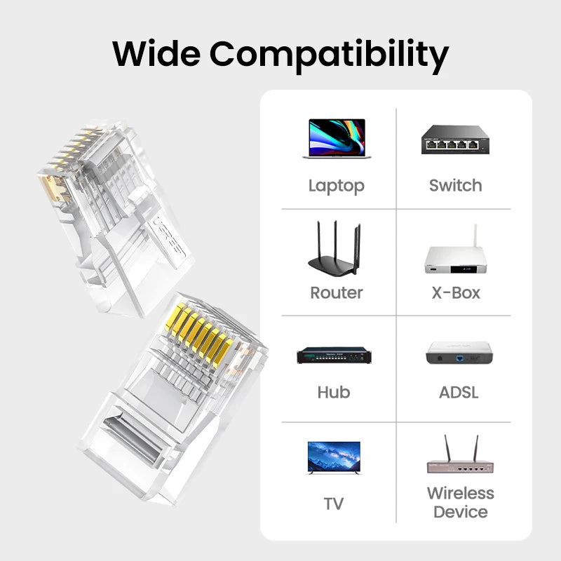 UGREEN RJ45 Connector Ethernet Cable Cat6 Connector 50pcs-300pcs Ethernet Cable Crimp Connectors UTP Network Plug for Network