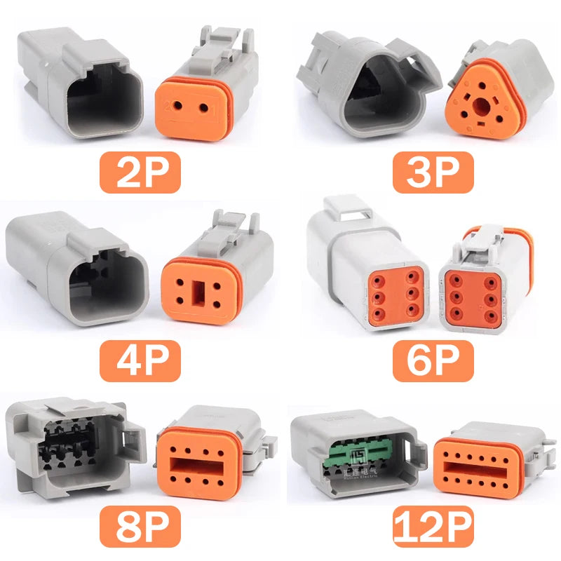 ឧបករណ៍ភ្ជាប់ការពារទឹក DT/DTM/DTP/DTF ១ឈុត ជើងទម្រ ប្រុស និង ស្រី 2/3/4/6/8/12 ម្ជុល សម្រាប់ខ្សែភ្លើងរថយន្ត និង ខ្សែភ្លើងក្រៅផ្លូវ