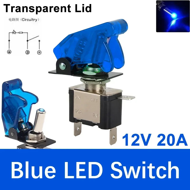 Auto Car Boat Truck Illuminated Led Toggle Switch With Safety Aircraft Flip Up Cover Guard 12V20A transparent
