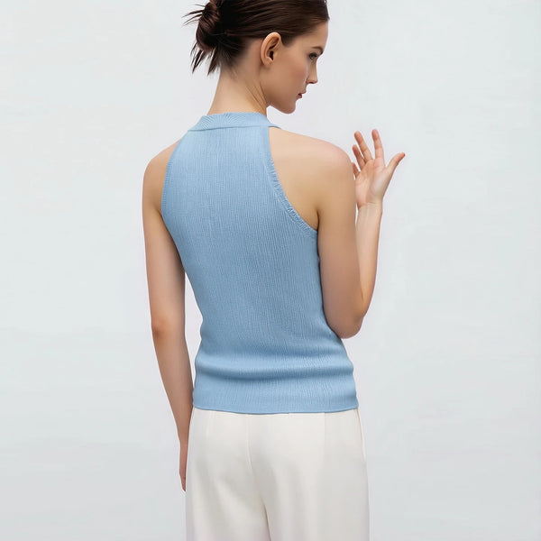 Amii Women Knit Top 2026 Summer New Chinese Style Halter Pullover Mandarin Collar Frog Button Sleeveless Slim Sweater 12622199