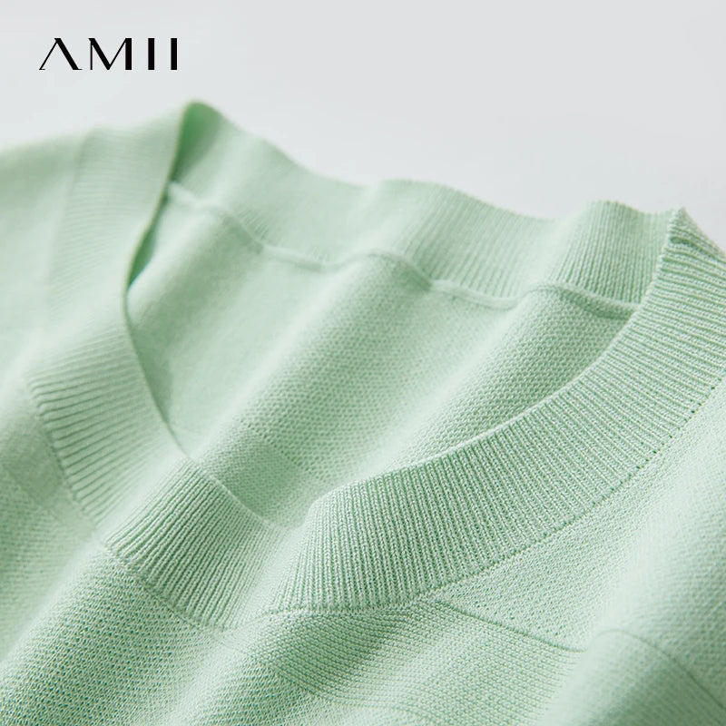 អាវយឺត AMII រដូវក្តៅបែប Minimalist សម្រាប់ស្ត្រីឆ្នាំ ២០២៥ អាវយឺតកមូលដៃខ្លីបោះពុម្ពសម្រាប់ស្ត្រីម៉ូដទាន់សម័យ 12522078