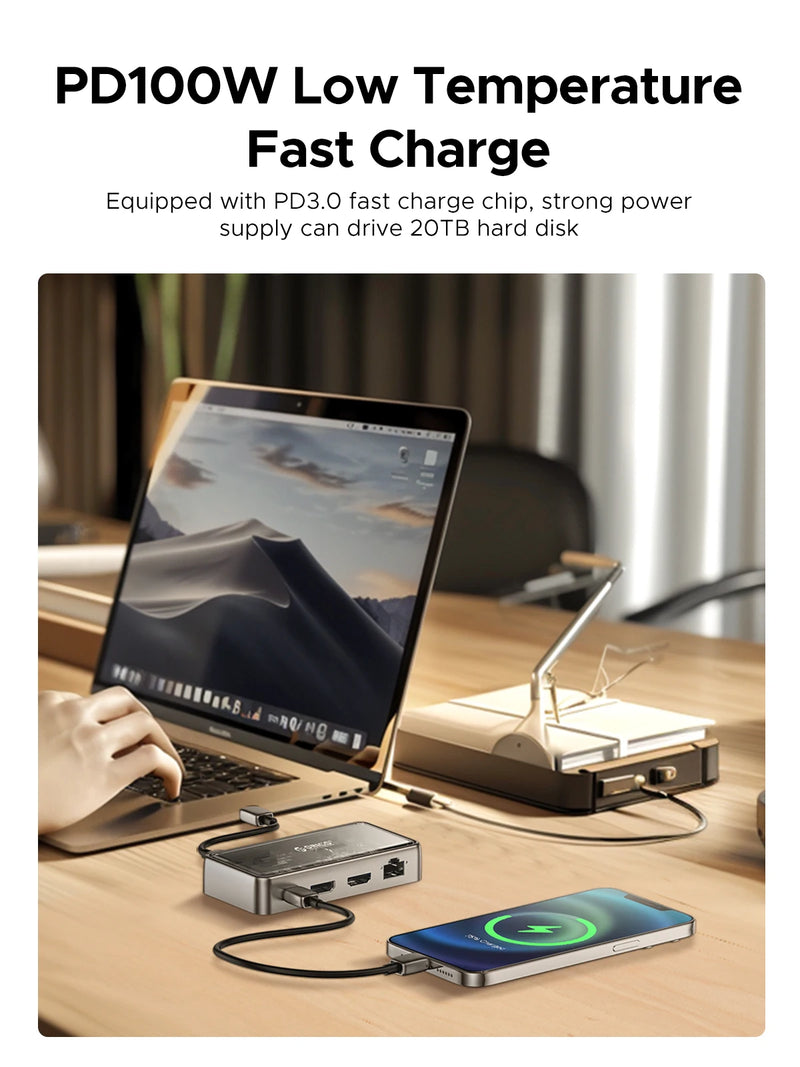 ORICO Metallic USB C 10Gbps Docking Station 4K60Hz HDMI-compatible USB 3.0 Adapter RJ45 for Macbook Pro Laptop Accessories