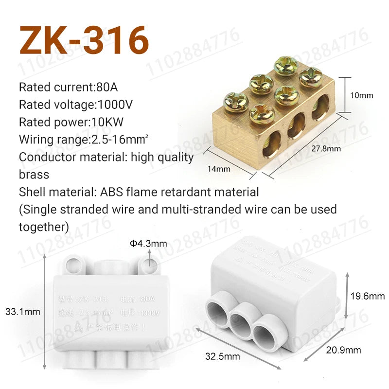 3PCS High Power Splitter Quick Wire Connector Terminal Block Electrical Cable Junction Box ZK-306 ZK-506 ZK-316 ZK516 Connectors