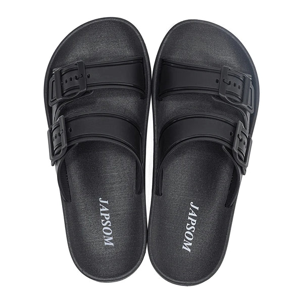 Men's Double Adjustable Buckle Slide Sandals EVA Open Toe Slippers Non Slip Cushioned Summer Slides for Indoor Beach Outdoor