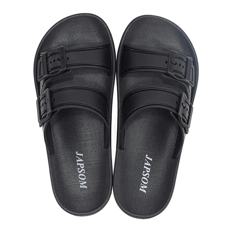 Men's Double Adjustable Buckle Slide Sandals EVA Open Toe Slippers Non Slip Cushioned Summer Slides for Indoor Beach Outdoor
