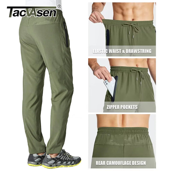 TACVASEN Outdoor Pants Men Quick Dry Straight Running Hiking Pants Elastic Lightweight Yoga Fitness Exercise Sweatpants Joggers