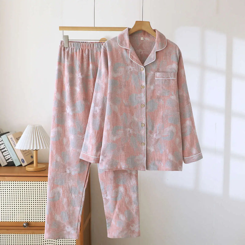 Lapel Long Sleeve Pajamas Sleepwear Cotton Pyjama Set Woman Clothing Set 2 Piece Autumn New Home Wear Ladies Homewear Pijama